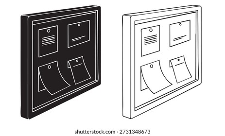 two bulletin boards with paper notes on a white background