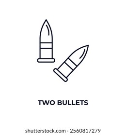 two bullets outline icon. Linear vector from army and military concept. Thin line two bullets icon isolated on white background
