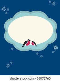 two Bullfinch birds,  christmas card template