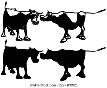 Two bulls fighting sign, logo.Bullfight, tattoo ,isolated on white.Flat design,black line,adaptable for web sites and mobile applications.Vector image.