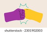 Two bumping fist finger. Team work, partnership, friendship, friends. Colorful vector illustration
