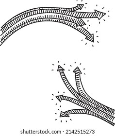 Two bunches of the arrows are pointing to each other.