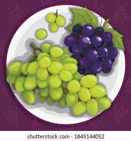 Two bunches of grapes on the plate