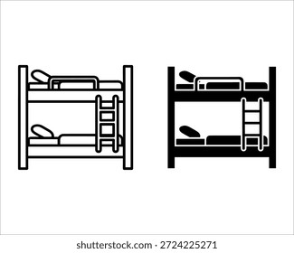 Dos literas con escaleras y almohadas en línea blanca y negra dos camas