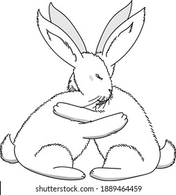Two bunnies are hugging. Cute bunnies.