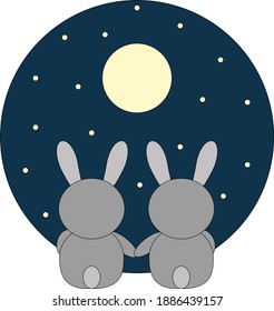 Dos conejillos mirando a la luna
