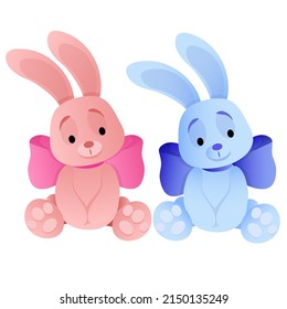 Two Bunnies Pink And Blue