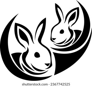 Two bunnies tattoo, tattoo illustration, vector on a white background.