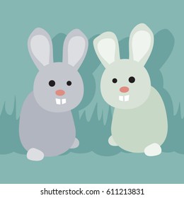 Two bunnies - vector illustration