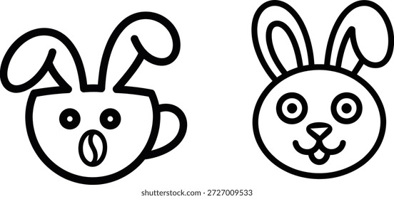 Ilustración de arte de línea de dos caras de conejo