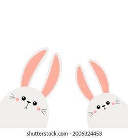 Two bunny rabbit face head icon set. Cute kawaii hare animal. Cartoon funny baby character. Kids print for poster, t-shirt, sticker. Love. Scandinavian style. Flat design. White background. Vector