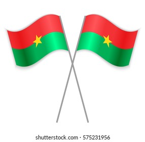 Two Burkinabe crossed flags. Combined Burkina Faso isolated on white. Language learning, international business or travel concept.