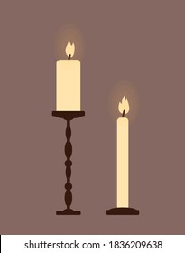 Dos velas ardientes en candelabros. Estilo retro. Ilustración vectorial.