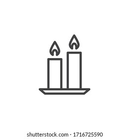 Two burning candles line icon. linear style sign for mobile concept and web design. Candles, home decor outline vector icon. Symbol, logo illustration. Vector graphics