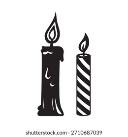 Dos velas ardientes, una cera goteante e ilustración rayada