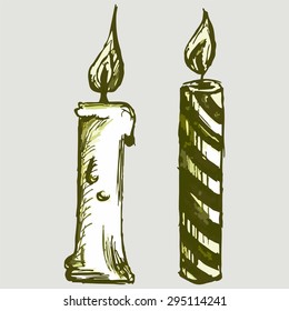 Two burning candles. Vector Image