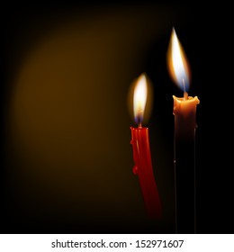 Two Burning Flame Wax Candles