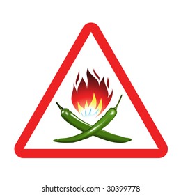 Two burning green pepper in red triangle. Vector illustration.