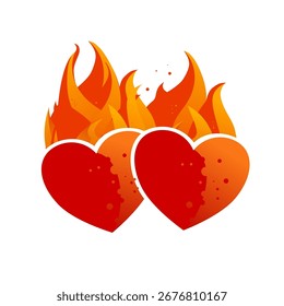 Dos corazones ardientes, amor - Ilustración vectorial