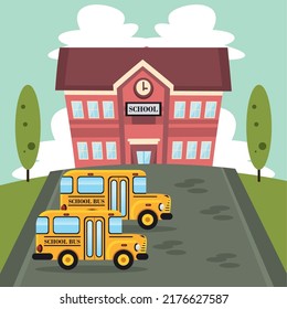 Two Buses And School Scene