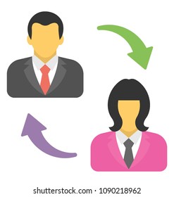 
Two business associates with arrows, collaboration
