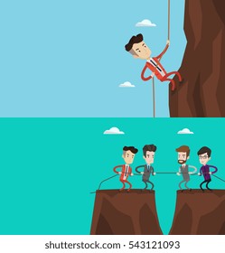 Dos banners comerciales con espacio para el texto. Diseño plano vectorial. Diseño horizontal. Empresario escalando una montaña. Hombre con traje de negocios tratando de llegar a la cima de la montaña. Concepto de desafío comercial.