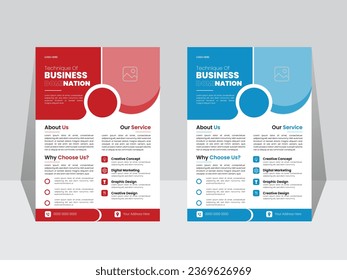 Two business brochure flyer design layout template A4,   Flyer, infographic, layout modern with blue color size A4, Front and back, Easy to use and edit.