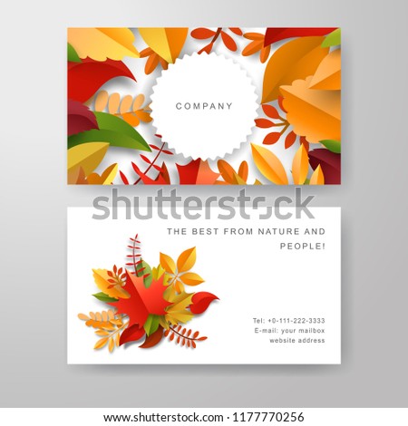 Two Business Cards Autumn Leaves Cut Stock Vector Royalty Free