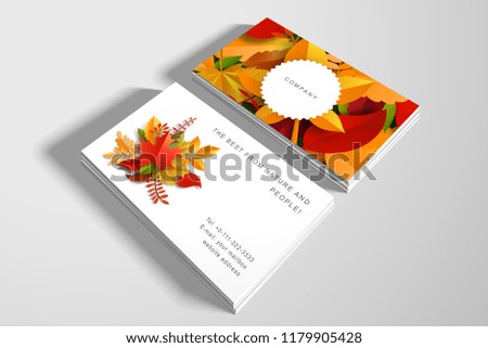 Two Business Cards Autumn Leaves Cut Stock Vector Royalty Free