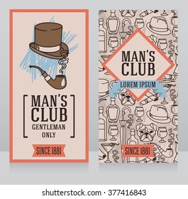 two business cards for gentlemen club, can be used as party invitations, vector illustrations