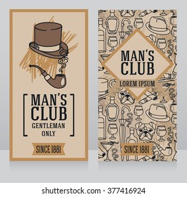 two business cards for gentlemen club, can be used as party invitations, vector illustrations