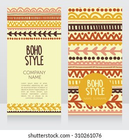 two business cards template for boho style, vector illustration