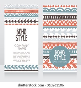 two business cards template for boho style, vector illustration