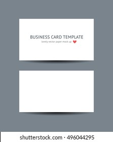 Two business cards template mockup isolated on dark gray background. Realistic vector white paper card mock up for graphic designers presentations and portfolios, promotion of compny branding identity