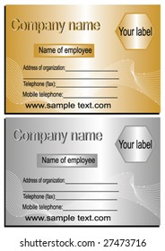 two business cards with a wave in a gold and silver color