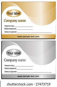two business cards with a wave in a gold and silver color