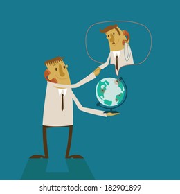 two business check hand through social world