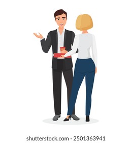 Dos colegas de negocios interactuando, ambos con maletines. Ideal para temas corporativos y de comunicación Ilustración vectorial