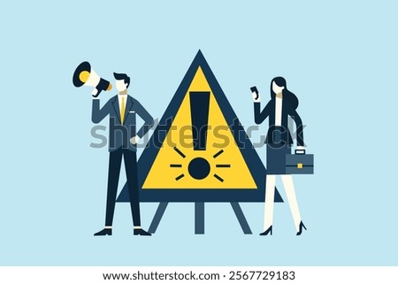 Two business colleagues work together to deliver an important message. This image is ideal for concepts like business communication, urgent news, and collaborative efforts