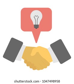 
Two business hand joining with bulb chat bubble concept of creative business idea 
