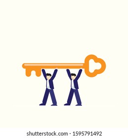 two business man bring key flat vector illustration teamwork