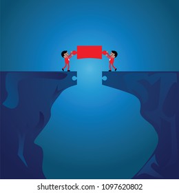 two business man building bridge
