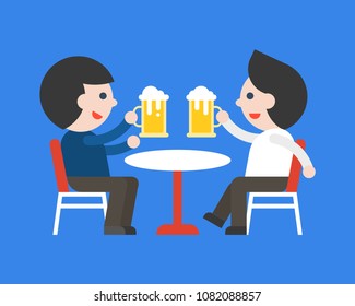 Two Business man drinking beer together, rest after work or celebration concept flat design