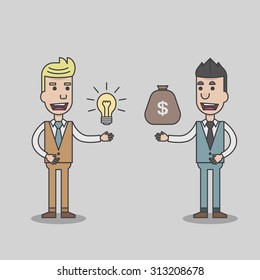 Two business man exchange idea and money, vector, illustration