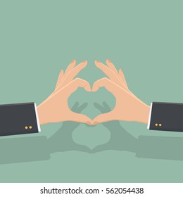 two business man hands making heart sign. Love, romantic relationship concept. Isolated vector illustration flat style,valentine