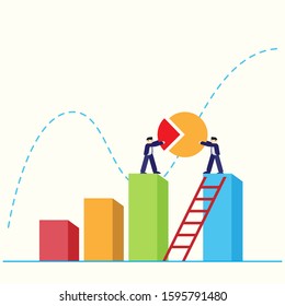 two business man install puzzle chart flat vector illustration teamwork