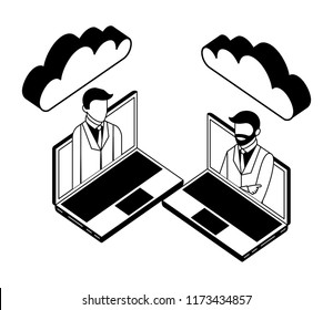 two business man in laptop cloud computing network