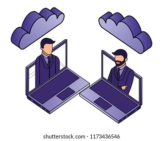 two business man in laptop cloud computing network
