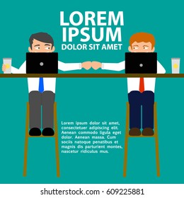 two Business man Sit on a high chair. in coffee shop.together .Happy colleague vector illustration