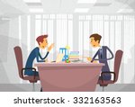 Two Business Man Talking Discussing, Businessmen Chat Sitting Office Desk Concept Communication Flat Vector Illustration